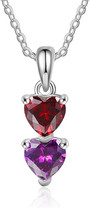 PaulaMax Jewelry Custom Birthstone Necklace for Women in 925 Sterling Silver, Mother's Day Necklace with 1 2 3 4 Heart Birthstones, Personalized and Customized Sterling Silver Chain 18" + 2"