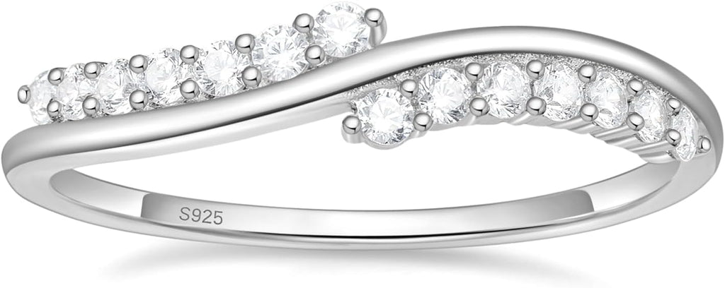 EAMTI 925 Sterling Silver Wedding Band for Women Cubic Zirconia Twisted Rope Half Eternity Band Ring Size 3-13