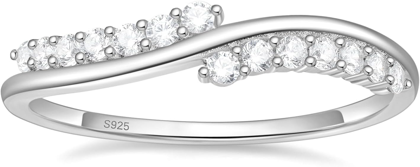 EAMTI 925 Sterling Silver Wedding Band for Women Cubic Zirconia Twisted Rope Half Eternity Band Ring Size 3-13