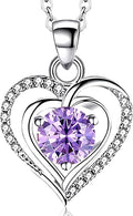 RIVIKO Heart Birthstone Pendant Necklace for Women 925 Sterling Silver Zirconia Necklaces Valentine's Day Anniversary Birthday Mothers Day Jewelry Gifts For Her Mother Wife