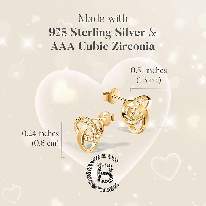 Chic Bijoux Knot Earrings for Women – With Round Cubic Zirconia stones and 925 Sterling Silver – Gift for Her Birthday, Rose Gold Jewelry