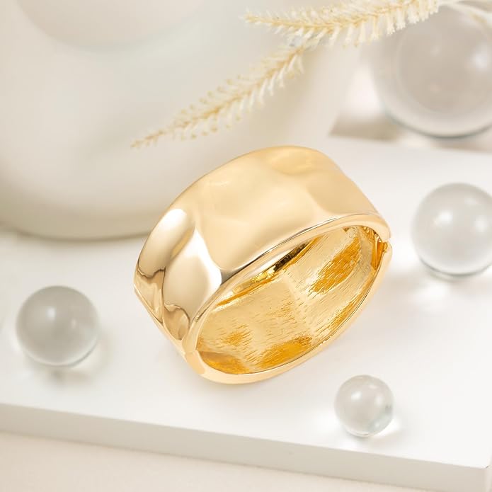 HZMAN Chunky Gold Cuff Bracelets for Women Thick Wide Bangle Bracelet Hammered Open Hinge Wrist Cuff Bracelet Jewelry Gift