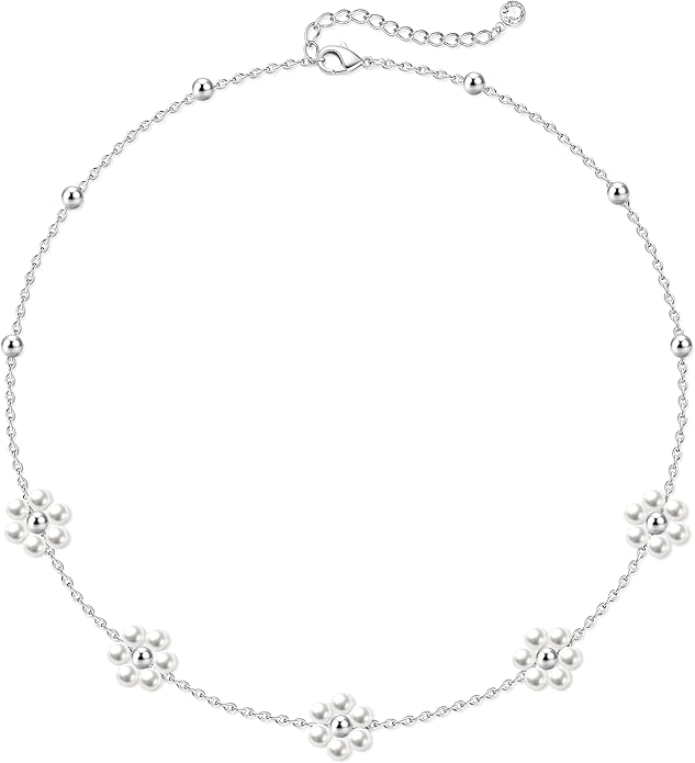 Zeffy Pearl Necklace 4MM/6MM/8MM Dainty Round Imitation Pearl Choker Necklace Wedding Pearl Necklace Delicate Jewelry for Women Simple Bridesmaid Jewelry Gifts
