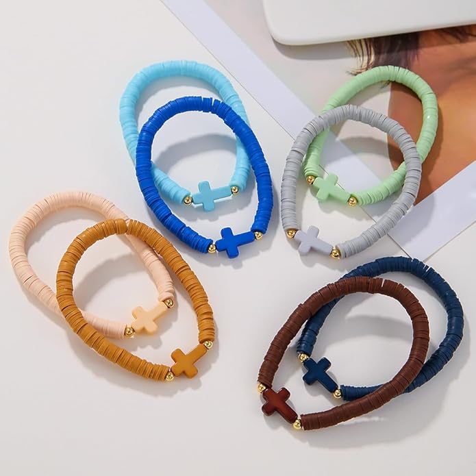 Friendship Bracelets Boho Stackable Bracelets for Women Surfer Heishi Clay Bead Bracelets Stretch Preppy Bracelets Colorful Boho Bracelets for Women