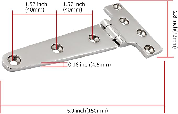 316 Stainless Steel T Hinges Marine Grade 6'' x 3" Heavy Duty Boat Hatch Hinge - Image 3