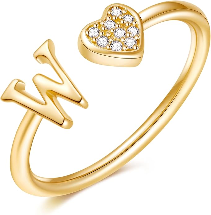 Valentines Day Gift Initial Rings for Teen Girls - S925 Heart Sterling Silver Rings for Teen Girls | 14K Gold/Rose Gold/Sterling Silver Plated Ring for Girls Kids Women Ring for Teenager Girls Gifts Adjustable, No Tarnish, Hypoallergenic
