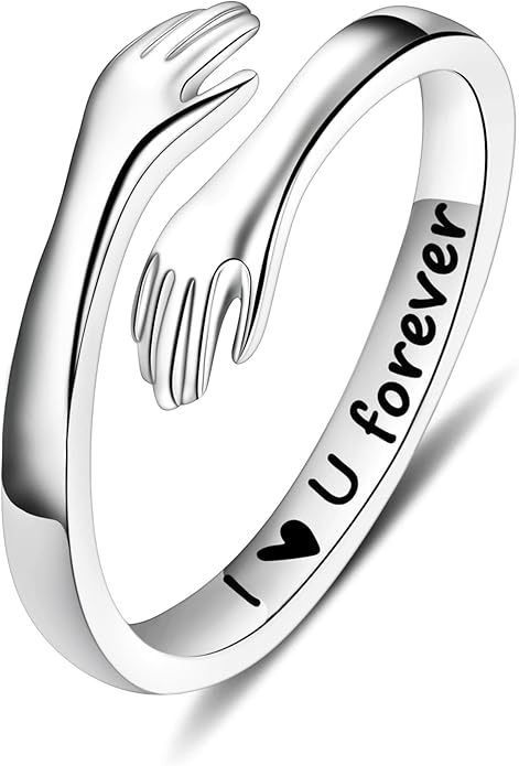 Yesteel S925 Sterling Silver Hug Ring for Women Teen Girls, Adjustable Ring Jewelry Mothers Day Birthday Gifts for Daughters Mom Sister Wife Friends Grandma