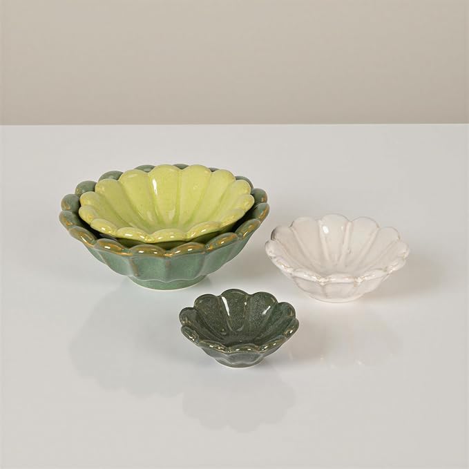 Creative Co-Op 4-Piece Stoneware Reactive Glaze Flower Shaped Bowl Set - Image 7