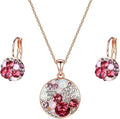 EVEVIC Austrian Crystals Round Disc Pendant Necklace Earrings for Women 14K Gold Plated Hypoallergenic Jewelry Sets
