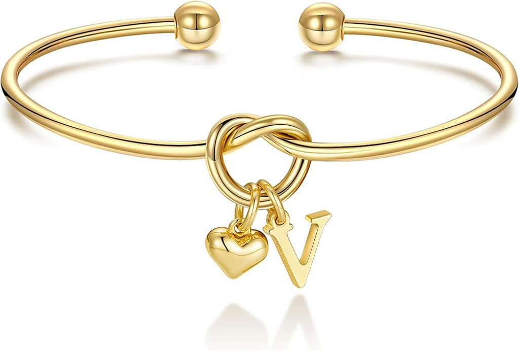 M MOOHAM Valentines Gifts for Her Teen Girls - Knot Initial Bracelets for Women Bridesmaids Proposal Gift Bridesmaid Gift Heart Initial Bracelet Friendship Bracelets Valentines Gifts for Women Sister