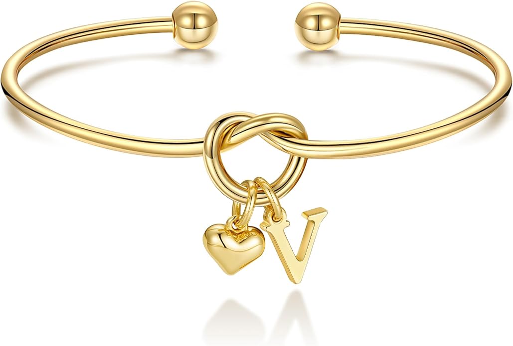 M MOOHAM Valentines Gifts for Her Teen Girls - Knot Initial Bracelets for Women Bridesmaids Proposal Gift Bridesmaid Gift Heart Initial Bracelet Friendship Bracelets Valentines Gifts for Women Sister