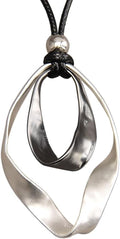 GelConnie Boho Necklaces for Women Vintage Silver Circles Long Pendant Necklace Cowgirl Sweater Necklace Adjustable Leather Choker Necklace for Women