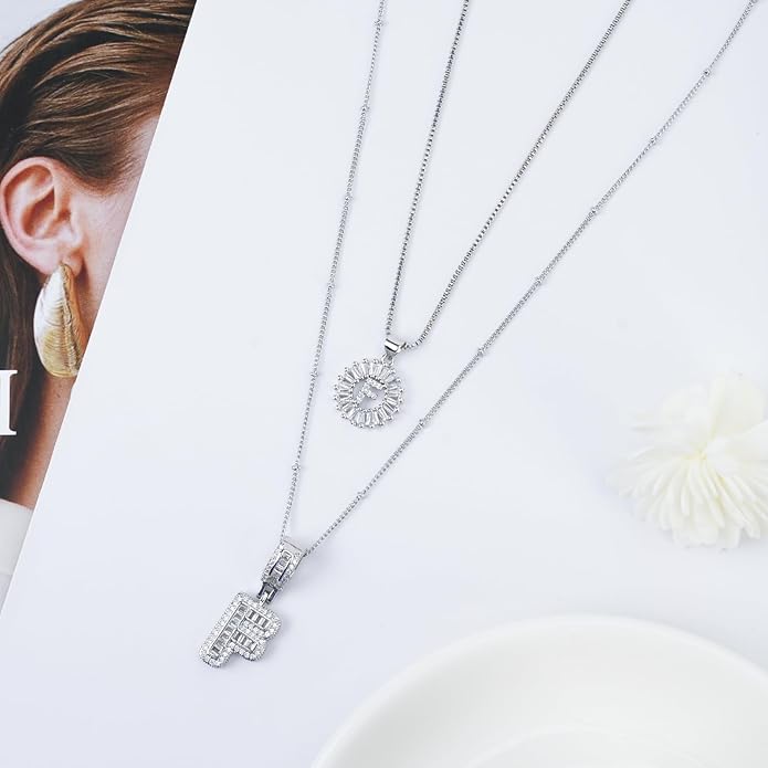 14K Gold Plated Alphabet Necklace Cubic Zirconia Letter Pendant, Personalized Name Jewelry Gift for Women, Customizable A-Z, Birthday/Mothers Day Gifts for Womens