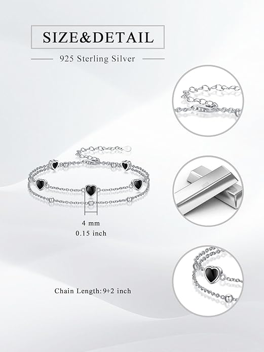 Birthstone Anklet/Bracelets for Women 925 Sterling Silver Charm Link Double Strand Heart Birthstone Jewelry Gift for Wife Women Mother's Day Gift