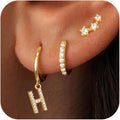Valentines Day Gifts for Kids Girls - 3 Pairs Gold Earrings for Women Huggie Hoop Earrings for Girls with Initial Dangle Cartilage Earring Studs Hypoallergenic Earring Set for Multiple Piercing