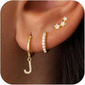 Valentines Day Gifts for Kids Girls - 3 Pairs Gold Earrings for Women Huggie Hoop Earrings for Girls with Initial Dangle Cartilage Earring Studs Hypoallergenic Earring Set for Multiple Piercing