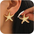 Gold Starfish Earrings for Women Trendy Dainty Starfish Statement Stud Earrings Hypoallergenic Summer Beach Ocean Coastal Jewelry
