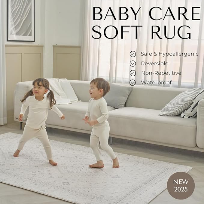 Baby Care Soft Rug (Prestige, Ikat - Persia) 98'' x 59'' Original One-Piece Reversible Rollable Waterproof Play Mat for Infants, Babies, Toddler, and Kids