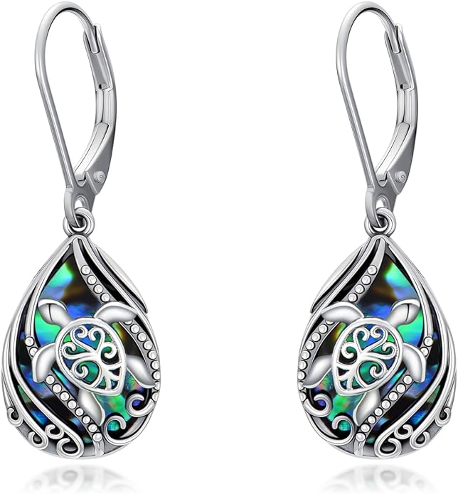 Animal Earrings 925 Sterling Silver Abalone Shell Dangle Drop Earrings Leverback Earrings Cute Animal Jewelry Gifts for Women Girlfriend