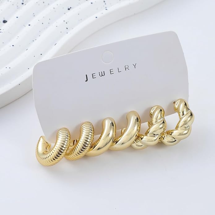 9 Pairs Chunky Gold Earrings Set for Women Trendy Lightweight Gold Plated Hoop Earrings Hypoallergenic Jewelry