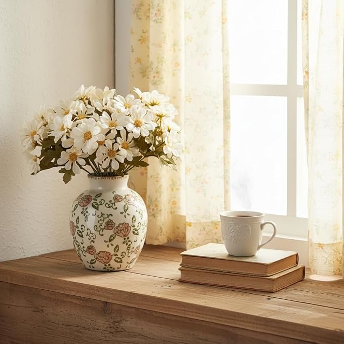 SIDUCAL Ceramic Vintage Vase, 5.83 Inch Retro Ice Cracked Chinoiserie Floral - Image 9