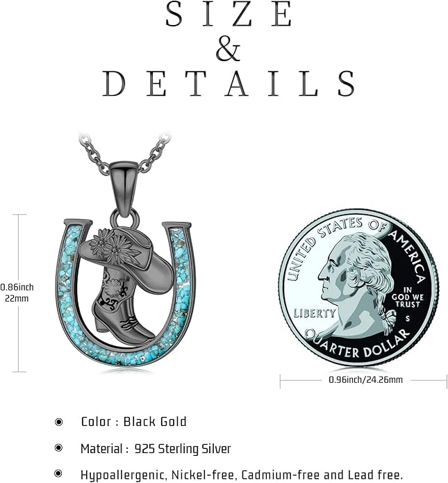 Western Cowboy Necklace 925 Sterling Silver Horseshoe Pendant Western Jewelry Cowgirl Gifts for Women Girlfriend Cowboy Cowgirl