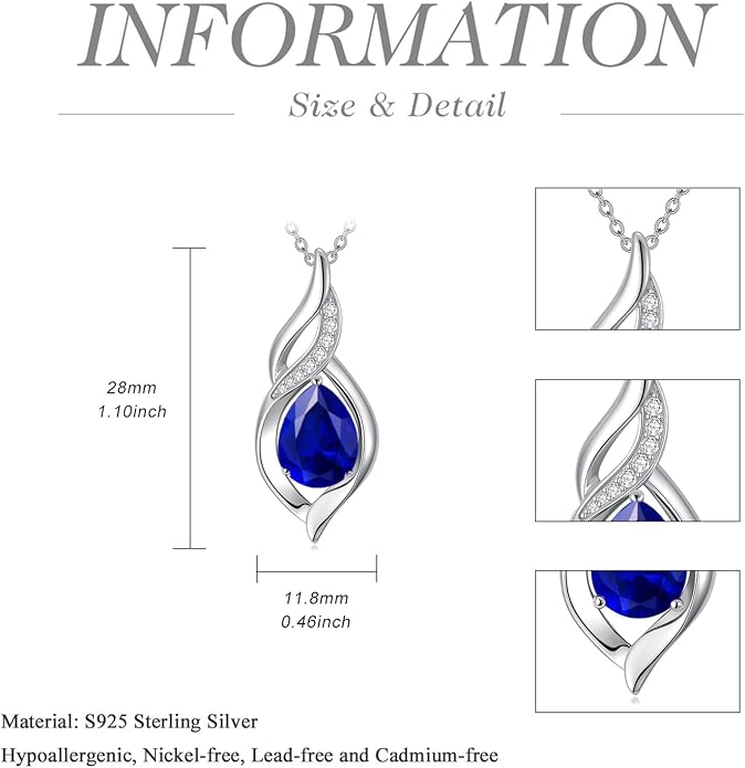 Birthstone Necklace for Women Infinity Necklaces 925 Sterling Silver Teardrop Love Birthday Jewelry Valentines Day Birthday Gifts for Her Mom Wife Girlfriend