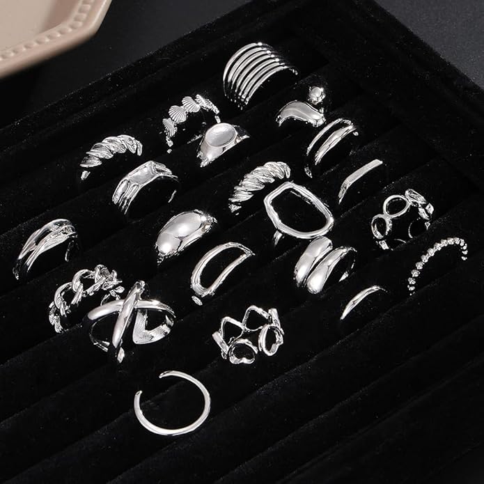 KISS WIFE Goldenen Silvery Black Kunckle Rings Set for Women, Dainty Simple Trendy Cute Stackable Finger Rings Pack, Perfect for Stacking Layering on Thumb and Knuckle, Mixed Size, Jewelry Gift