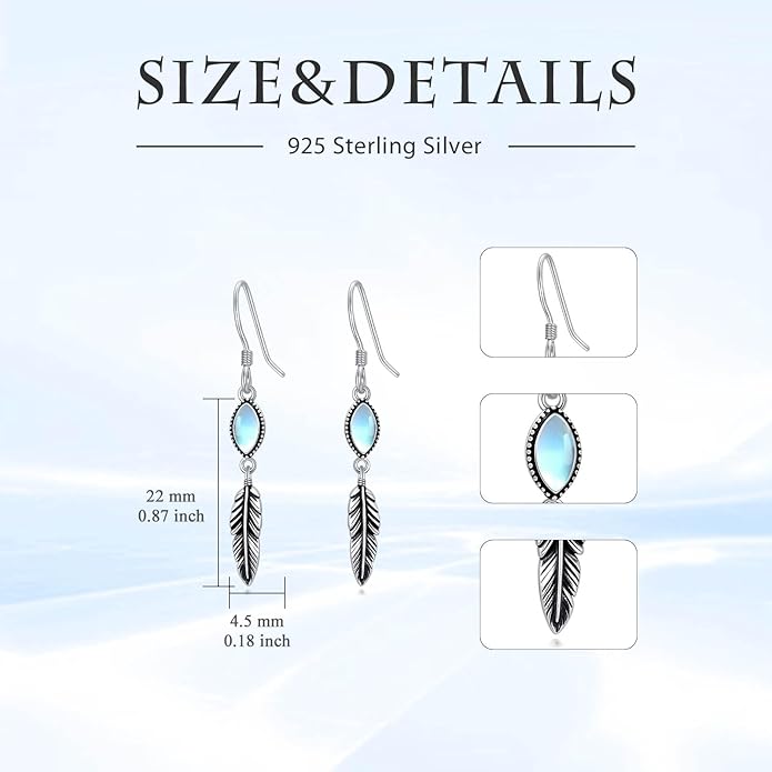 Feather Earrings for Women 925 Sterling Silver Western Boho Drop Dangle Earrings Vintage Feather Jewelry Gifts