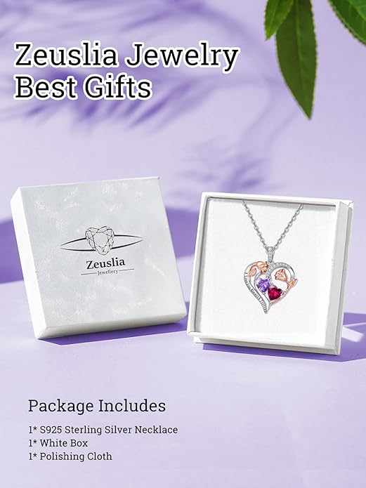 Valentine's Day Gifts for Wife 925 Sterling Silver Double Birthstone Pendant Necklaces I Love You for Always and Forever Necklace Anniversary Birthday Gifts for Wife Girlfriend Mom Her
