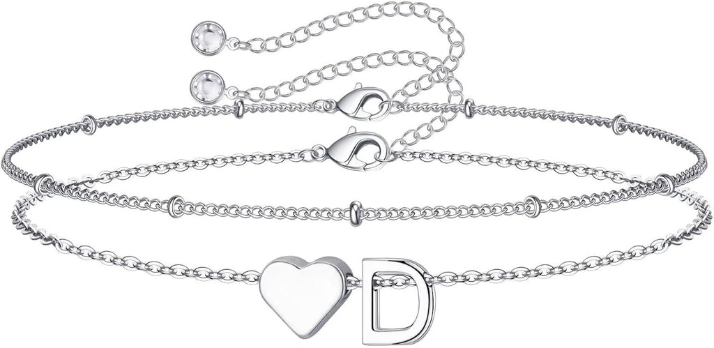 M MOOHAM Valentines Day Gifts for Kids Teen Girls -14K-Gold-Plated Heart Initial A-Z Bracelets for Women Girl Dainty Gold Bracelets Birthday Valentines Gifts for Women Her Teenage Girls Kid Teen Gift