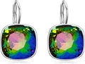 AOBOCO Sterling Silver Leverback Earrings Embellished with Crystals from Austria, Hypoallergenic Cushion Cut Square Crystal Earrings, Fine Anniversary Birthday Jewelry Gifts for Women