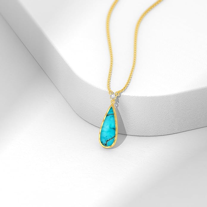 Genuine Turquoise Hexagon/Star/Rectangle/Teardrop/Heart/Triangle/Circle Necklaces for Women 925 Sterling Silver Long Boho Pendant Western Jewelry Gifts for Women Girls