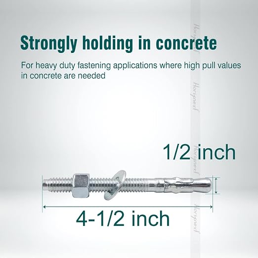 1/2 Concrete Anchors, 1/2 Wedge Anchors Bolts, 4-1/2" L, equipment bases - Image 2