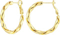 14k Gold Plated Hoop Earrings for Women, 925 Sterling Silver Posts Thick Twist Hypoallergenic Chunky Large Earrings 20mm 30mm 40mm 50mm