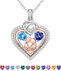 Iefil Valentines Day Gifts for Her - 925 Sterling Silver Double Heart Birthstone Necklace for Women, Anniversary Birthday Gifts for Wife I Love You Gift Couple Sitting Hugging Each Other Jewelry Gift