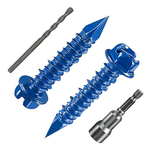 Wensilon 1/4" * 1-1/4" Slotted Hex Concrete Screws Anchor Blue Hexagon Head by Wensilon