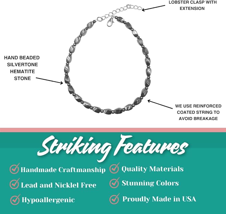BESHEEK Rainbow Anklet Bracelet Hue Twisted Hematite and Round Artisan Beaded Anklet with Extension Handmade Hypoallergenic Beach Gala Wedding Style Jewelry