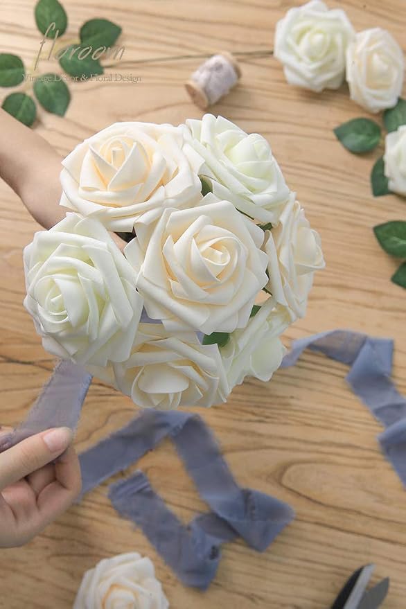 Artificial Flowers 25pcs Real Looking Champagne Foam Fake Roses - Image 2