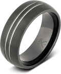 Manly Bands: Mens Black Plated Tungsten and Black Zirconium Wedding Bands and Rings - Comfort Fit and Stylish Black Rings for Men, Free Silicone Ring Included
