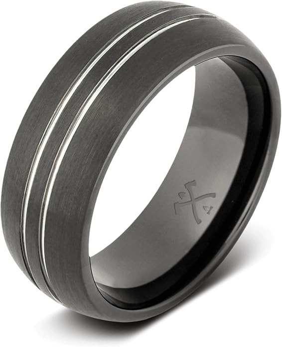 Manly Bands: Mens Black Plated Tungsten and Black Zirconium Wedding Bands and Rings - Comfort Fit and Stylish Black Rings for Men, Free Silicone Ring Included