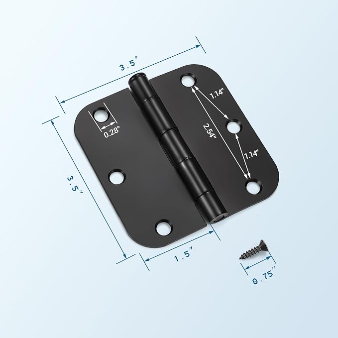 KNOBWELL Door Hinges Matte Black, 3.5" x 3.5" Interior Door Hinges, 5 Pack | - Image 5