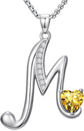 Valentines Day Gifts for Women Alphabet A to Z Initial Birthstone Pendant Necklaces for Women - 18k White Gold Plated Personalized Name Jewelry Valentine Mothers Day Birthday Gifts for Women Her Girlfriend