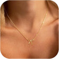 Valentines Day Gifts for Her - Dainty Bow Necklace for Women 14K Gold Plated Cute Choker Small Pendant Charm Necklaces Teen Gift Trendy Stuff Personalized Jewelry