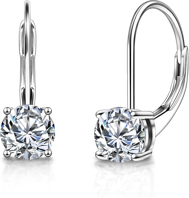 Moissanite Earrings, White Gold Plated Soild Sterling Silver Dangle Earrings 1.0ct-2.0ct D Color Brilliant Round Cut Lab Created Moissanite French Leverback Drop Earring for Women