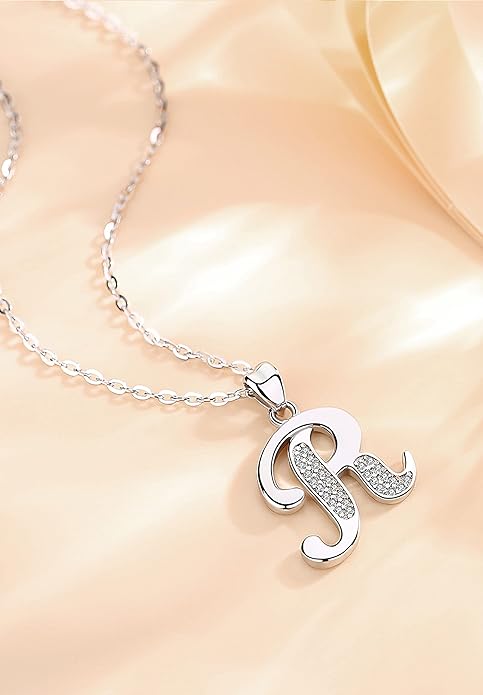 AEONSLOVE 925 Sterling Silver Initial Necklaces for Women, 26 Letters Pendants Necklace Gift for Mother, Daughter, Wife, 18 Inch Chain