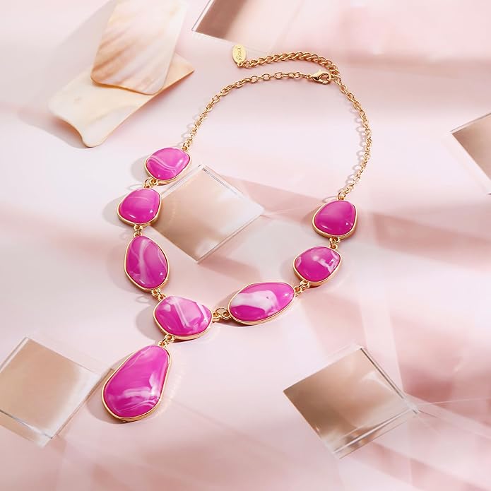 Bocar Bubble Chunky Necklace Alloy Necklace Resin Statement Pendant Necklace for Women