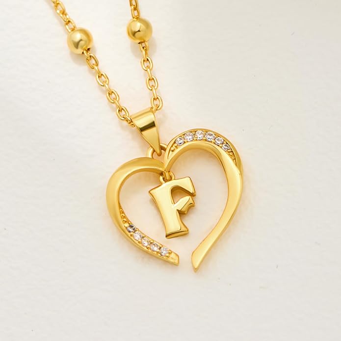 Cicy Bell Womens Heart Initial Necklace for Women 18k Gold Plated Shell Personalized Letter Pendant Necklace 17.7'' with 2'' Extender
