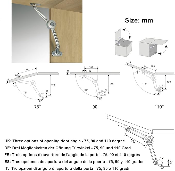 4 Packs Qrity Cabinet Cupborad Furniture Door Lift Stay Support Hinge Damper - Image 4