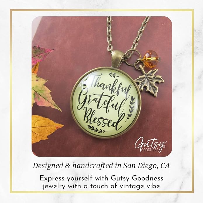Gutsy Goodness Autumn Necklaces Fall October Theme Pumpkin Spice Halloween Thanksgiving Themed Pendant Message Jewelry
